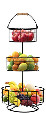 Sorbus 3-Tier Countertop Fruit Basket Holder & Decorative Bowl Stand — Perfect for Fruit, Vegetables, Snacks, Household Items, and Much More (Black)