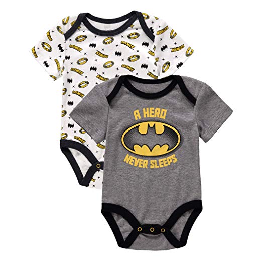 DC Comics 2 Pack Baby Batman Onesies Short Sleeve Bodysuit Bat Logo Printed