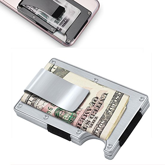 Metal Wallet Credit Card Holder with RFID blocking, Aluminum Money Clip Wallet (silver)