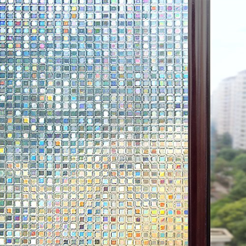 Rabbitgoo® No-Glue Non-Adhesive Static Illuminative Decorative Glass Window Film Sticker Anti-UV 90cmx200cm|3ftx6.5ft|Small Mosaic|Upgrade Version for Home Kitchen Office