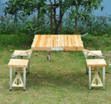 Outsunny Portable Folding Wooden Outdoor Camp Suitcase Picnic Table with 4 Seats