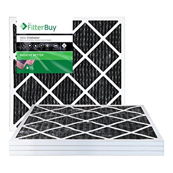 FilterBuy Allergen Odor Eliminator 20x20x1 MERV 8 Pleated AC Furnace Air Filter with Activated Carbon - Pack of 4 - 20x20x1