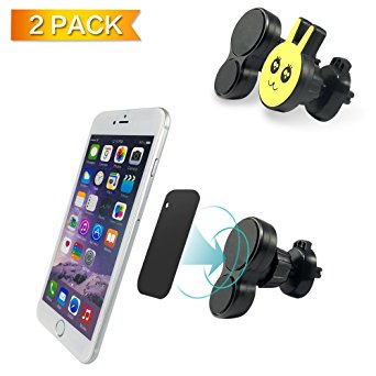 Car Phone Mounts, Venhoo 360 Rotation Air Vent Magnetic Car Mount Universal Phone Holder Cradle for iPhone 7/6s Plus/6s/5s, Galaxy S7/S7 Edge/S6, LG, Nexus, GPS Devices and More-Black(2 Pack)