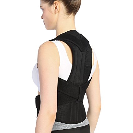 Posture Corrector Back Brace Support Belts for Upper Back Pain Relief, Adjustable Size with Waist Support Wide Straps Comfortable for Men Women(1 =Waist 34" - 42")