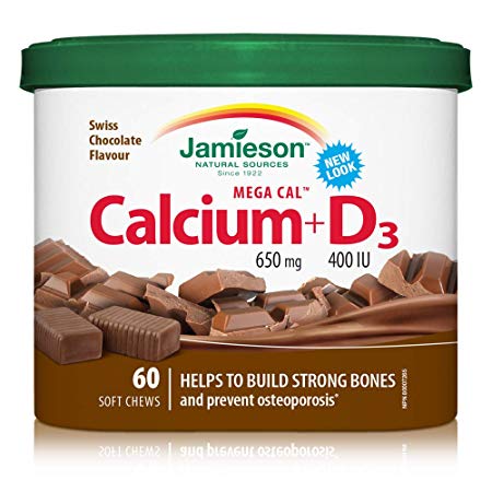 Jamieson Mega Cal Calcium 650 mg   D3 400 IU Soft Chews - Swiss Chocolate
