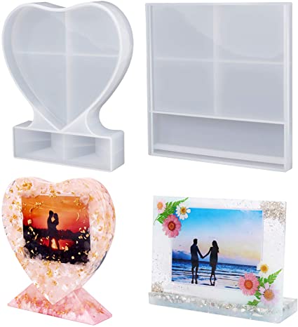 LET'S RESIN Resin Photo Frame Molds, Large Size Silicone Picture Frames Resin Molds for Casting, Square & Heart Shape Silicone Epoxy Molds for DIY Home Table Decor