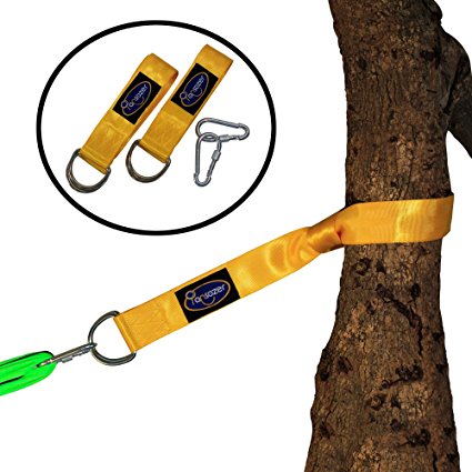 Outdoor Tree Swing Hanger Straps - Two 5ft Yellow Straps and Carabiner Hooks Heavy Duty - Easy Swing Hanging kit Installation