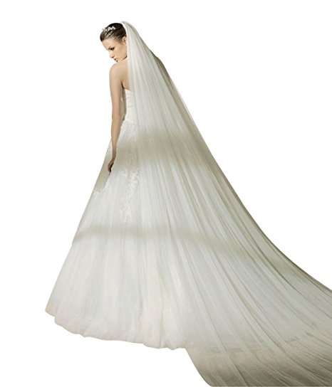 MISSYDRESS 2T Trailing Long Bridal Wedding Veil Cut Edge with Comb-V37(More Colors)