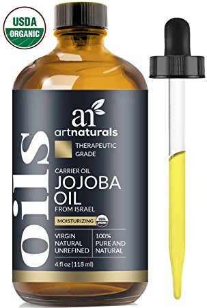 ArtNaturals Organic Jojoba Oil - 4 oz - 100% Pure & USDA Certified Cold Pressed Natural & Unrefined- Great Moisturizer for Face, Hair, Skin, Nails, Lips, Cuticles, Stretch Marks & Sensitive Skin