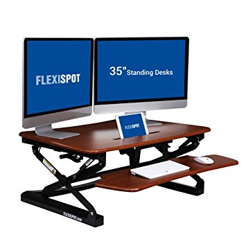 FlexiSpot 35" Standing Desk Converter unit - Height Adjustable Stand up Desk with Quick Release Removable Keyboard Tray (Mahogany)