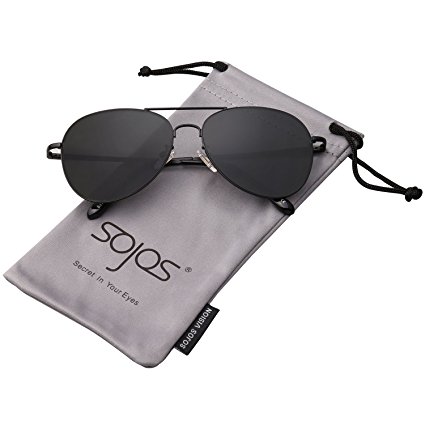 SojoS Classic Aviator Metal Frame Mirror Lens Sunglasses with Spring Hinges SJ1030