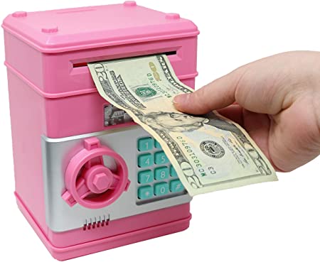 Smart Novelty Kids Electronic Piggy Bank Safe with Password Mini ATM Bank - Electronic Money Bank with Code for Kids Gifts (Pink)