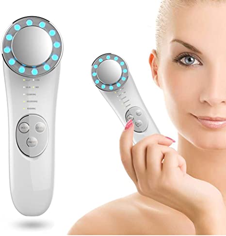 7-in-1 Facial Massager Face Cleaner Lifting Device - Red & Blue LED, High Frequency Machine - Promote Cream Absorption, Lift & Firm Tighten Skin, Wrinkles Remover - Skin Care Tools