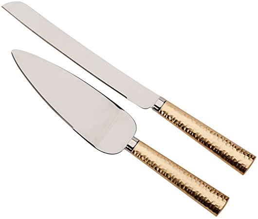 Gold Hammered Handel Knife and Server Set
