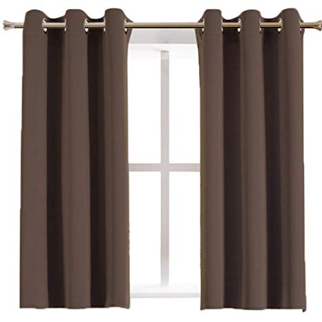 Aquazolax Blackout Window Curtains Drapes Kitchen Window Treatment Thermal Insulated Solid Grommet Blackout Drapery Panels, 1 Pair, W42 x L45, Toffee Brown