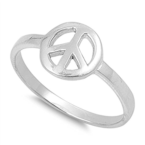 Sterling Silver Women's Cutout Peace Sign Ring (Sizes 3-12)