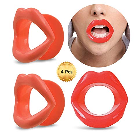 4 Pieces Silicone Face Slimmer Mouth Tightener Rubber Anti-wrinkle Anti-aging Mouth Muscle Tightener Face Exercise Lips Trainer Face-lift (4 pcs, 2 Red and 2 Pink)