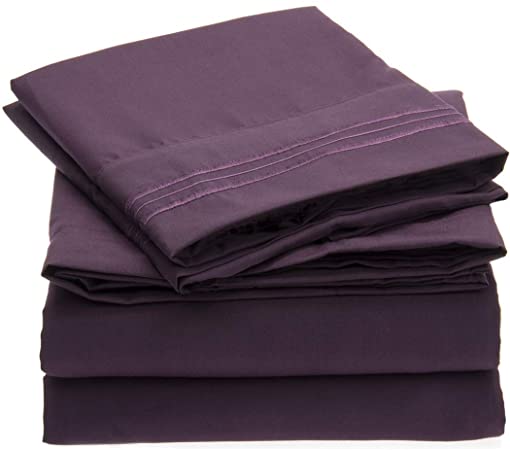 Mellanni Bed Sheet Set - Brushed Microfiber 1800 Bedding - Wrinkle, Fade, Stain Resistant - 4 Piece (Queen, Purple)