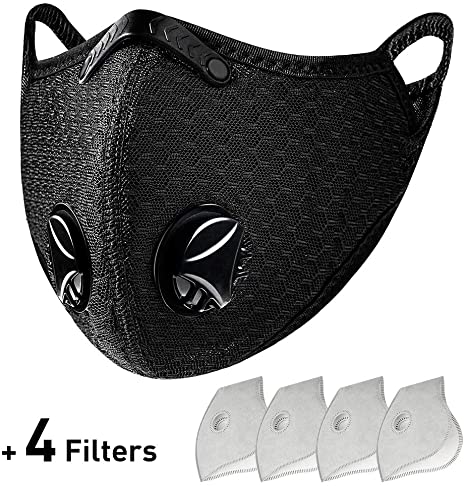 Hugum Dust Mask Sports Mask Face Cover Reusable with 4 Filters, Windproof Dustproof Cycling Protective Activated Carbon Washable Breathable Nylon Mask for Woodworking Running Outdoor