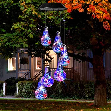 Solar Wind Chime Lights - IP65 Waterproof Solar Wind Chimes Lights with Changing Colors Led Solar Wind Chimes for Outside, Patio, Yard. (Bulb)