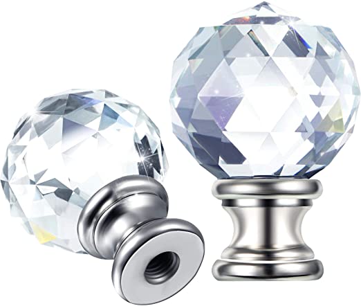 2 Pieces Crystal Faceted Lamp Finial Cap Knob Lamp Screw Topper Lamp Clear Lamp Finial with Polished Chrome Base 1-3/4 Inches Diamond Knob for Lamp Shade Lamp Decorations