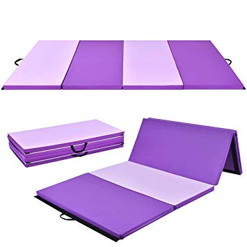 Giantex 4'x8'x2 Gymnastics Mat, Folding Anti-Tear Gymnastics Panel Mats w/Carrying Handles, Hook and Loop Fastener, Lightweight Tumbling Mat, Folding Gymnastics Mats for Fitness, Exercise, Aerobics