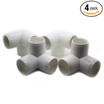 3 Way Tee PVC Fitting - Build Heavy Duty PVC Furniture - Grade SCH 40 PVC 1" Elbow Fittings - For One Inch Size Pipe - White [4 Pack]