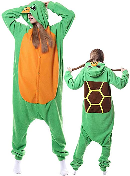 vavalad Adult Turtle Onesie Pajamas Costume Animal Cosplay Jumpsuit Homewear Sleepwear For Women Men Girls Boys