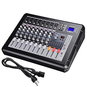 AW 8 Channel Professional Powered Mixer with USB Slot DJ Power Mixing 110V 16.5"x13.2"x5.3"