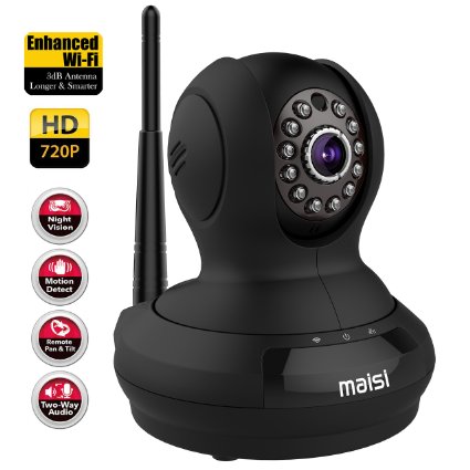 2015 New Model Network IP Camera Indoor Wireless Day Night PanTilt Baby Monitor  Surveillance Network IP Camera and MORE HD 1280x720p Mega-Pixels Two Way Talk Built-in Mic and Speaker QR Code Scan and Connect iPhone and Android Mobile View Motion Detection and Push Notification Black