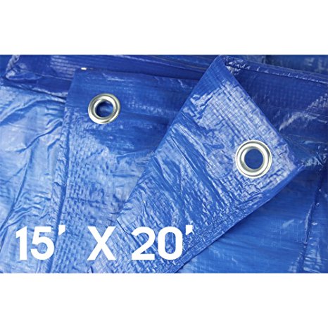 Waterproof Tarps Hanjet 15' x 20' 5-mil Thick Rain Covers Drop Cloths Camping Tents Blue - Perfect for Backpacking, Camping, Shelter, Shade, Ground Cover