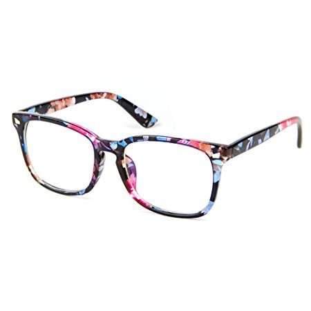 Cyxus Anti Blue Light [Transparent Lens] Glasses, Anti Eyestrain Headaches Better Sleep Eyewear (Floral Print Frame)