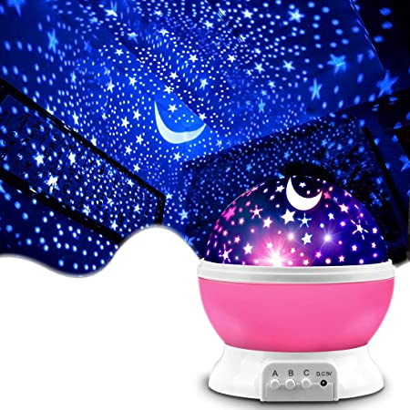 MOKOQI Star Projector Night Lights for Kids, Fun Gifts for 1-4-6-14 Year Old Girl and Boy, Projection Lamp for Kids Bedroom, Glow in The Dark Stars and Moon for Child Asleep Peacefully (Pink)