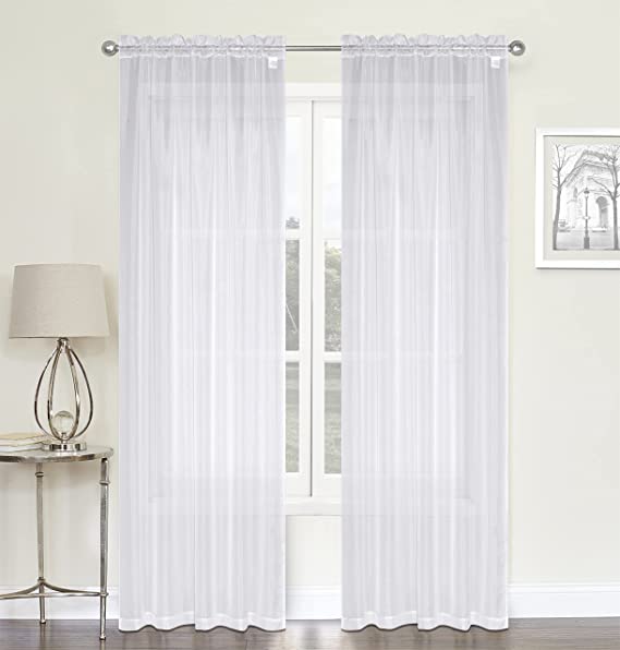 DFL Sheer Curtains 2 Pack - Curtain Rod Pocket Sheer Window Curtains - Sheer Curtains 104" X 84 inches Long - Assorted Colors & Sizes Window Curtain Panels (White)