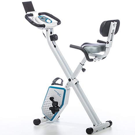 Skandika Foldaway x 1000 Exercise Bike Home Trainer with Hand Pulse Sensors, 8 Stage Vertical Magnetic Resistance LCD Display