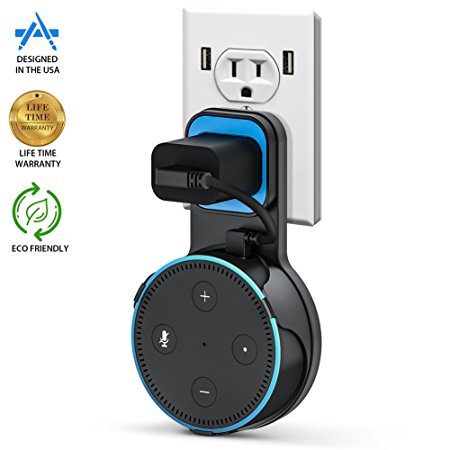 Pomufa Outlet Wall Mount Hanger Stand for Echo Dot 2nd Generation, A Space-Saving Solution for Your Smart Home Speakers without Messy Wires or Screws - Black