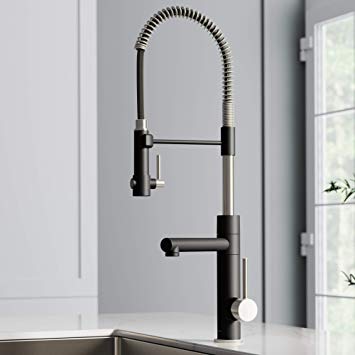 KRAUS KPF-1603SFSMB New Artec Pro 2-Function Commercial Style Pre-Rinse Kitchen Faucet with Pull-Down Spring Spout and Pot Filler 24.75 inch Spot Free Finish Stainless Steel/Matte Black