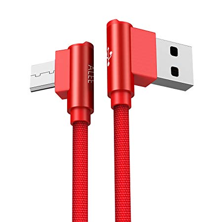 Aimus Micro USB Charger Cable, 0.4FT Nylon Braided Gaming Charging Cable 90 Degree Right Angle Data Cable Charging Cord for Android, Samsung, Galaxy S7/S6/S5, Moto G5, Kindle Fire 10, HTC, LG- Red