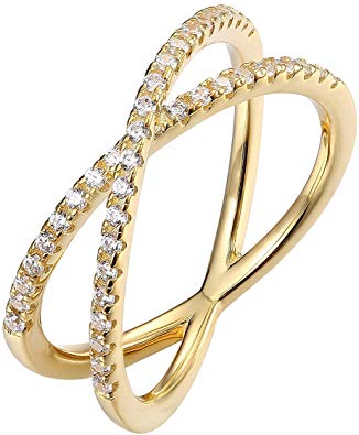 PAVOI 14K Gold Plated X Ring Simulated Diamond CZ Criss Cross Ring for Women