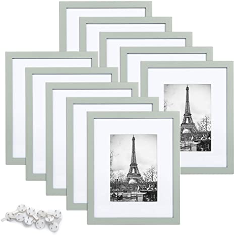 upsimples 8x10 Picture Frame Set of 10,Display Pictures 5x7 with Mat or 8x10 Without Mat,Multi Photo Frames Collage for Wall or Tabletop Display,Light Green