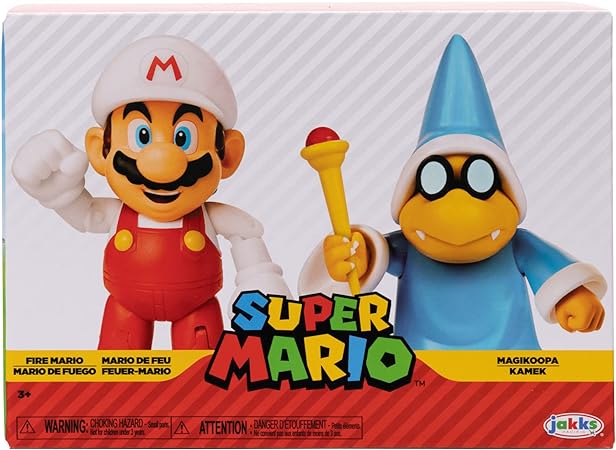 Super Mario Nintendo 4" Action Figure 2 Pack - Fire Mario Vs.Magikoopa