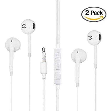 Abonex in-ear headset, Apple earphones, Remote control perfect for iPhone 6s 6 Plus 5s 5 4s 4 SE 5C iPad 7 8 7s IOS S7 S6 Note 1 2 3, Tablet PC and Other Compatible Devices (2 Pack- White)