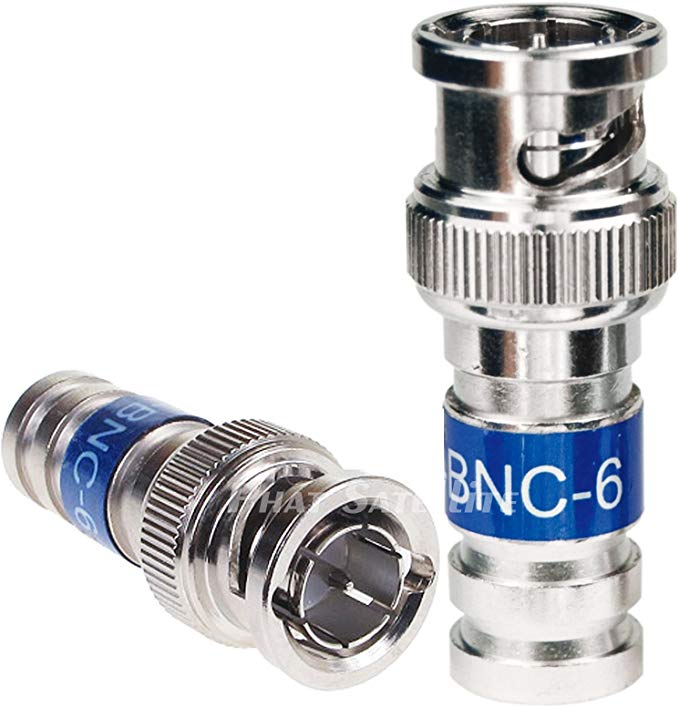 20 Piece PCT BNC 6 BI Thru Quad Shield RG6 COAXIAL Cable Compression Connector Blue Standard Commercial Grade Nickel Plated All Brass Non Corrosive for Audio Video CCTV Security Camera Applications