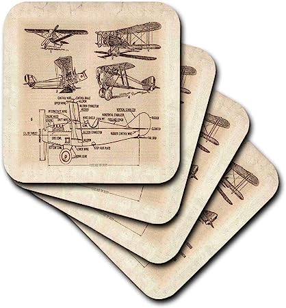 3dRose Early 1900S Sketch of Airplanes - Soft Coasters, Set of 4 (CST_62138_1)