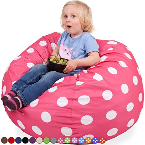 Oversized Bean Bag Chair in Candy Pink & White Polka Dots - Machine Washable Big Soft Comfort Cover & Memory Foam Filler - Cozy Lounger & Bed - Kids & Teens Love This Huge Sack - Panda Sleep Furniture