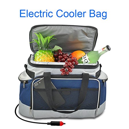 YAPA Car Connect Travel Cooler Bag, Small Lightweight Portable Thermoelectric Refrigerator Come with Car Cable Charging Best Convenient Outdoor Fridge for Camping,Bech Trip,Picnic (navy)