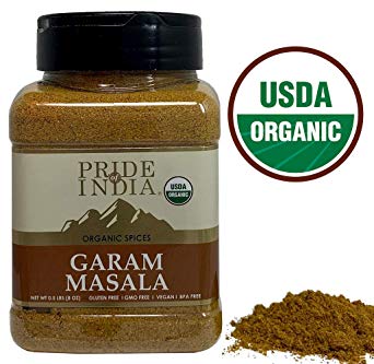 Pride Of India - Organic Garam Masala Ground - 8 oz (227 gm) Large Dual Sifter Jar - Certified Pure & Vegan Indian Blend Spice - Perfect Seasoning for Culinary Use - Offers Amazing Value for Money