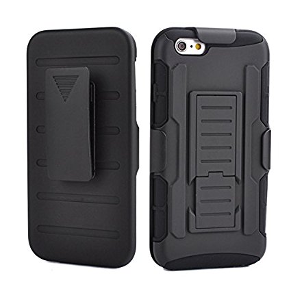 iPhone 6s Plus Case,Mengde Tri Layer With Swivel Belt Clip Holster Kickstand Rugged Hybrid Combo Armor Slim Case Shock Resistant Defender Protective Cover For iPhone 6s/6 Plus(5.5Inch)(Black)