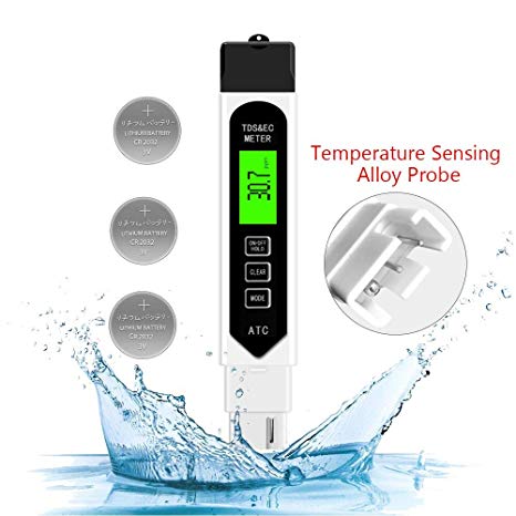 Seakcoik TDS Meter Digital Water Tester, TDS01 3-in-1 TDS/EC/Temp Meter, Ideal Water Quality Test Kit with Carrying Case, 0-9999ppm (White)