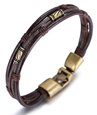 Halukakah "RETRO" Men's Leather Bracelet Vintage Style 8.66"/22cm with FREE Giftbox